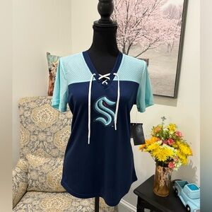 NHL Seattle Kraken Hockey Navy and Light Blue Lace-Up Logo JerseyHL